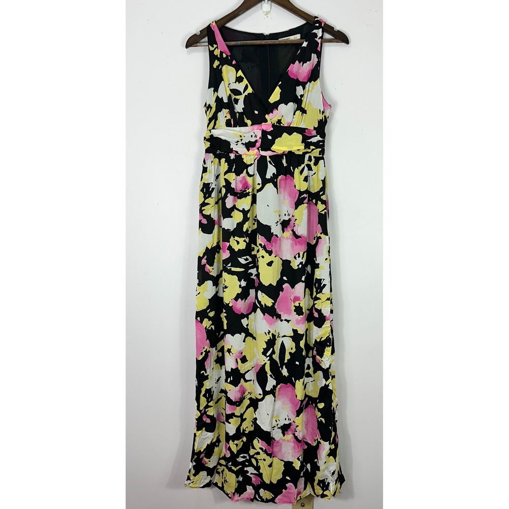 Old Navy Babydoll Maxi Dress Womens 2 Black Abstract Floral Boho Beach Resort